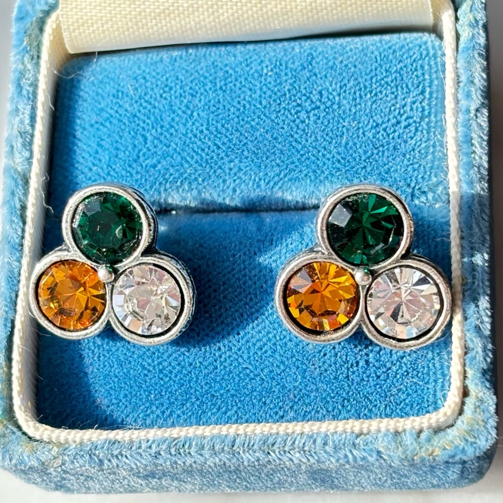 Sabika-Inspired Swarovski Green, Gold and Clear Post Earrings - NWT